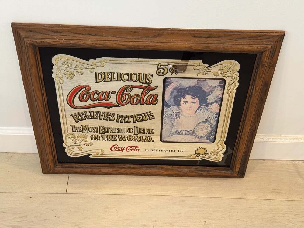 Vintage Coca-Cola 'Delicious Relieves Fatigue' Framed Mirror Sign